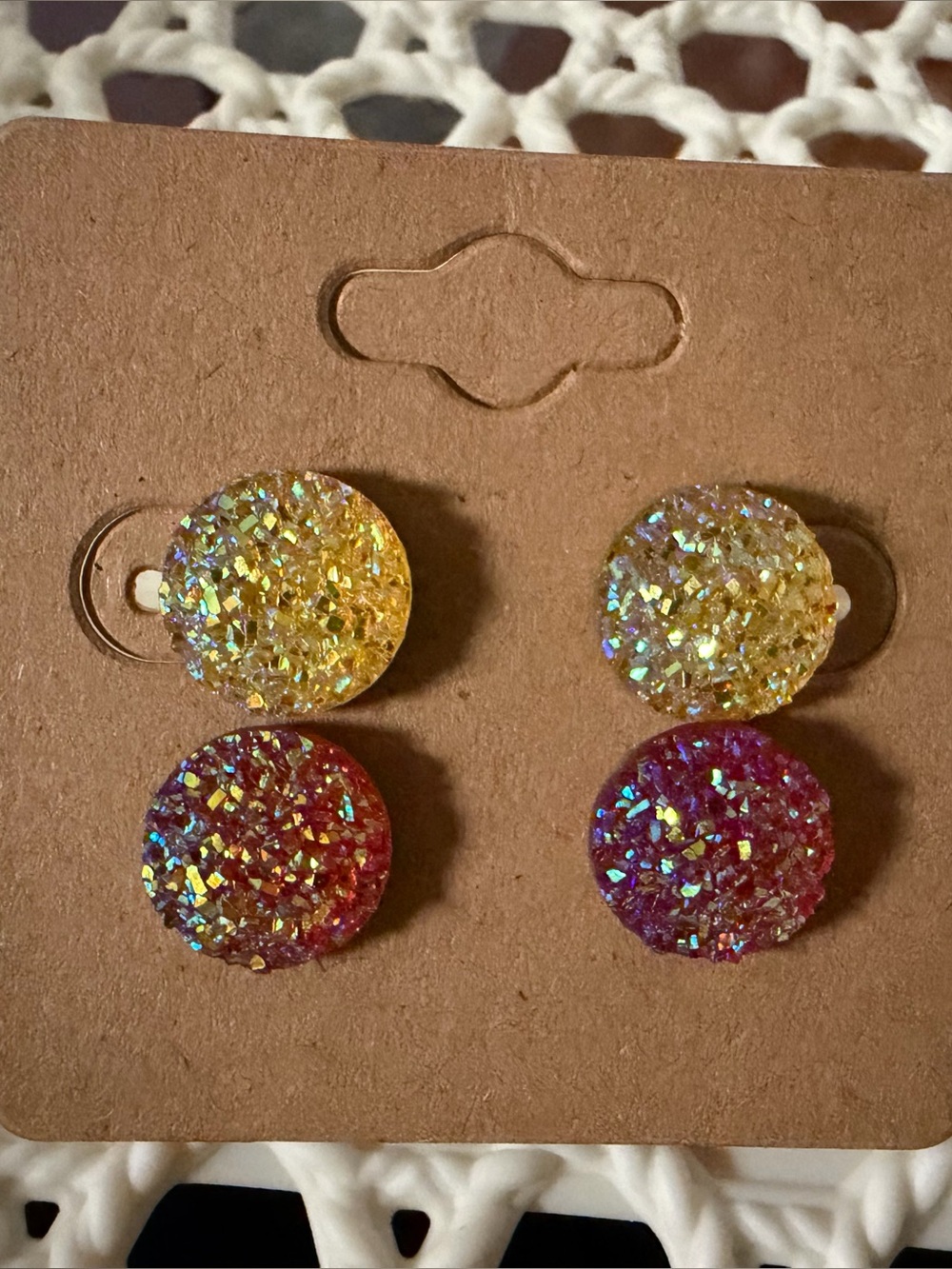 Stud Earrings Set - Yellow & Pink Glitter- Hypoallergenic